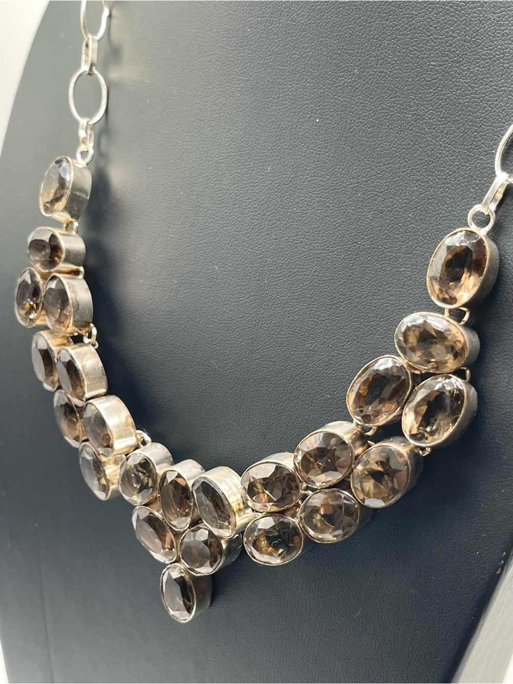 🌑Smoky Quartz-Tone Glass Sterling Overlay Statement Necklace🌑 - Picture 3 of 6